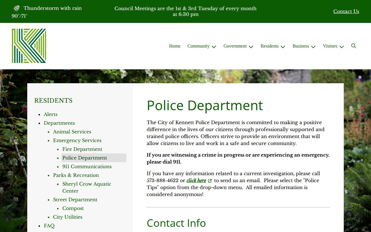 Kennett Police Department official source for Kennett arrest-record contacts